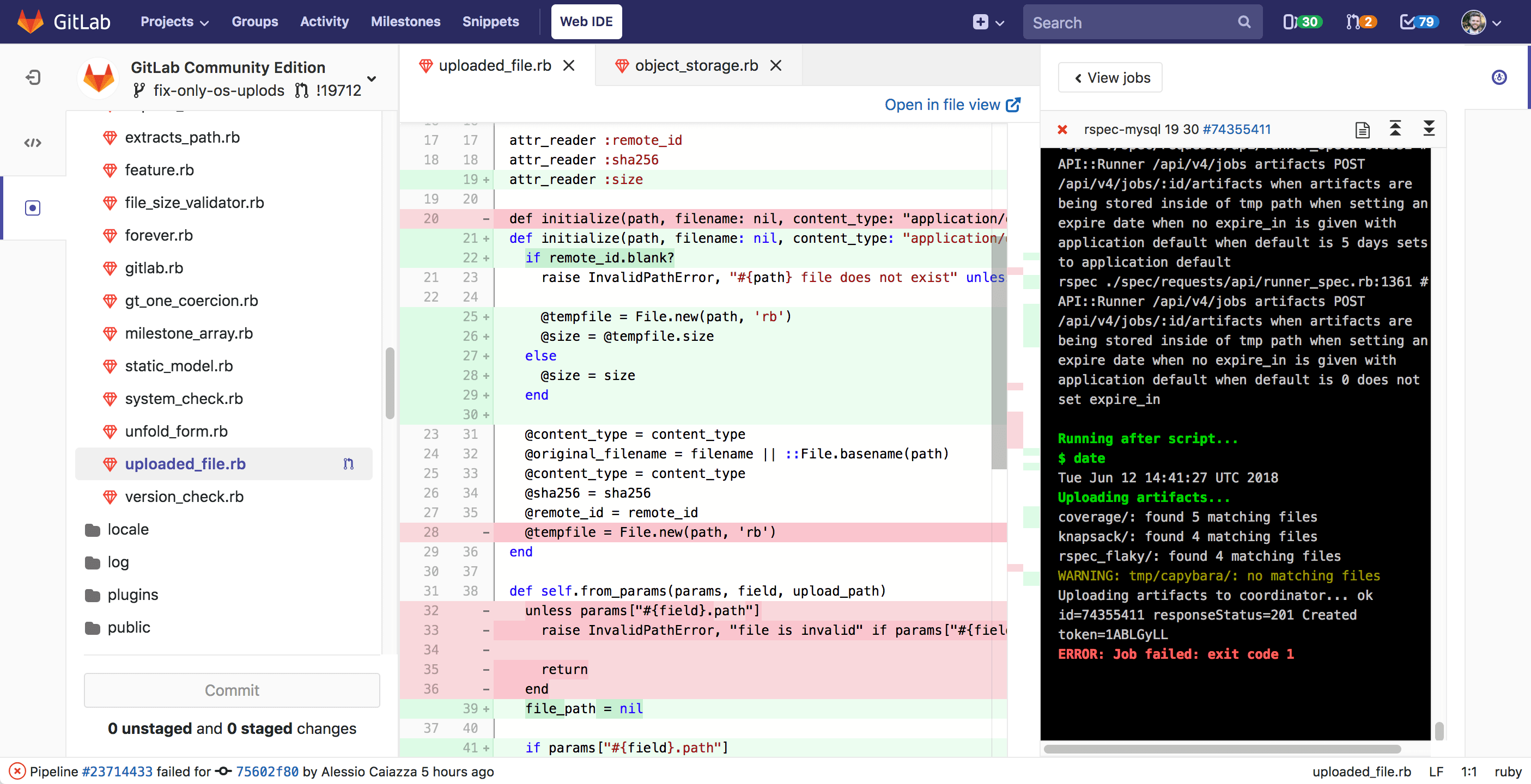 CI/CD pipeline status and job traces in the Web IDE