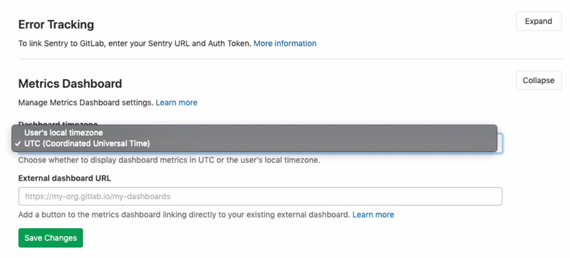 Metric dashboards now support UTC