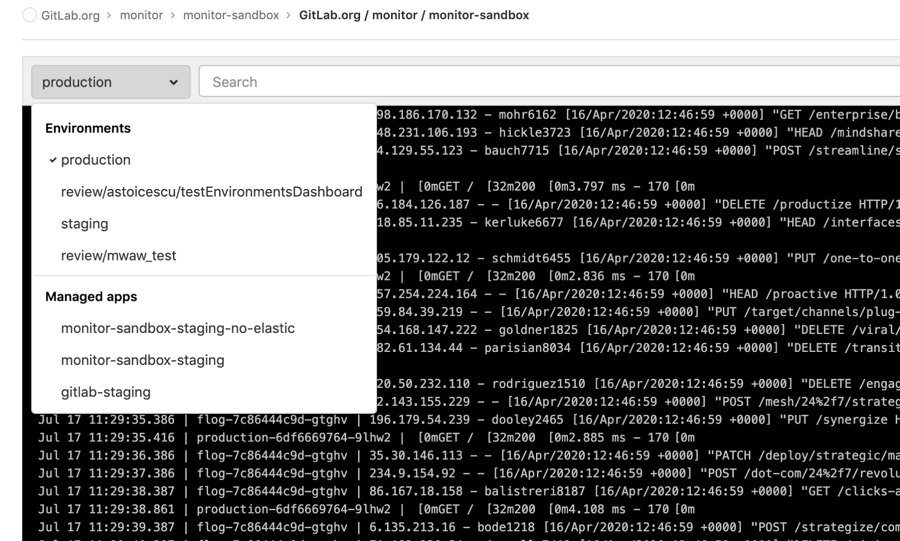 Managed application logs available in GitLab UI