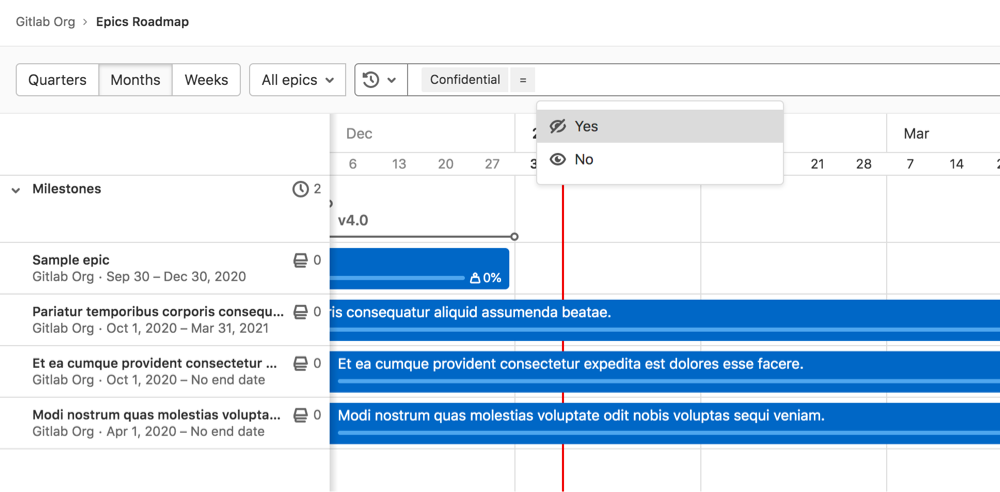 Filter roadmaps by confidentiality