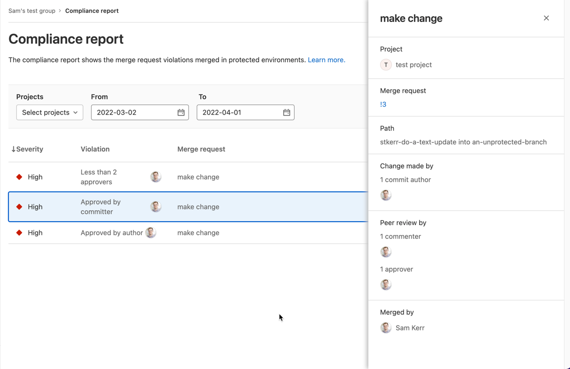 Compliance report individual violation reporting