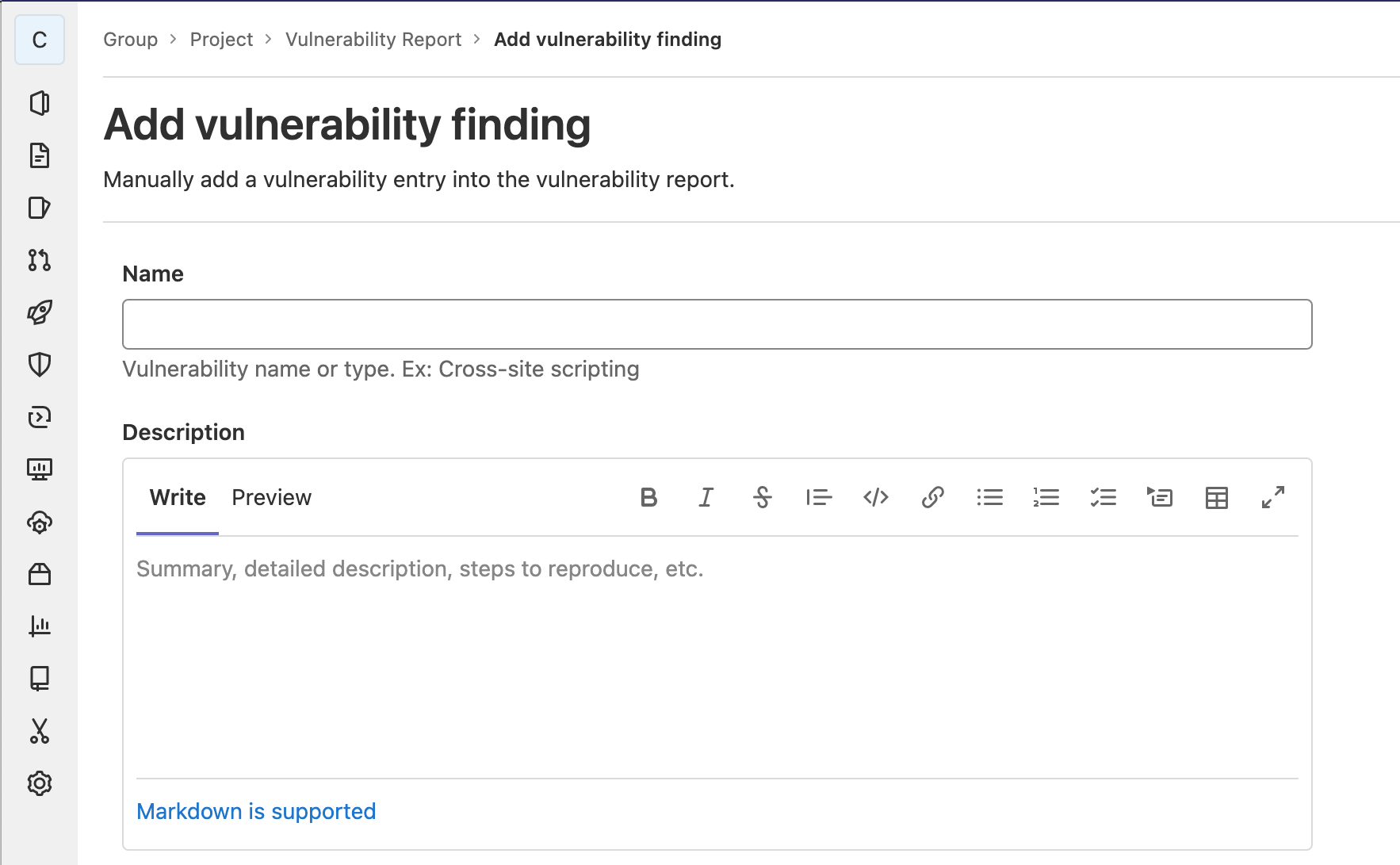 Manually create a Vulnerability Record