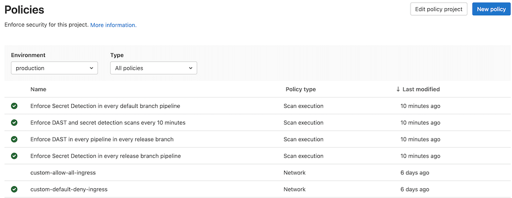 Project-level DAST and secret detection scan execution policies