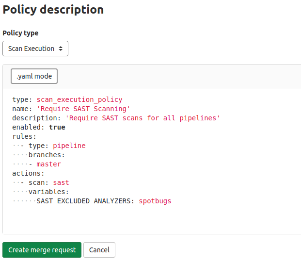 SAST scan execution policies