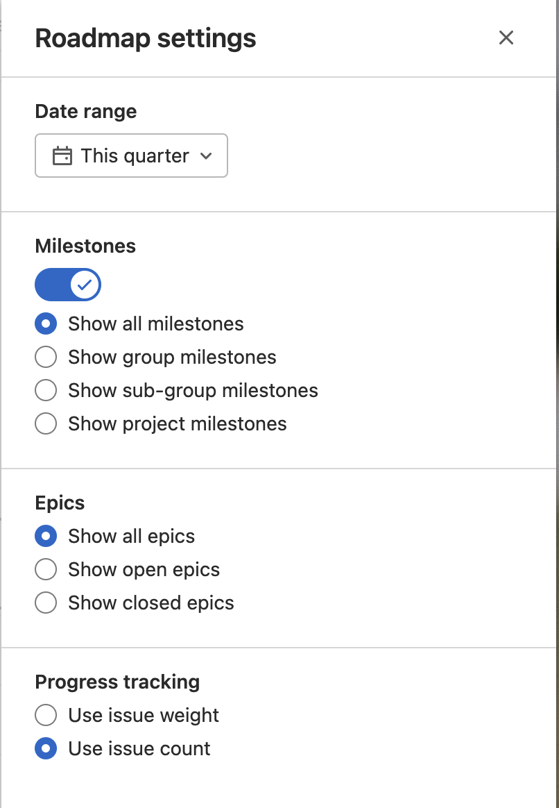 Additional display options for roadmaps