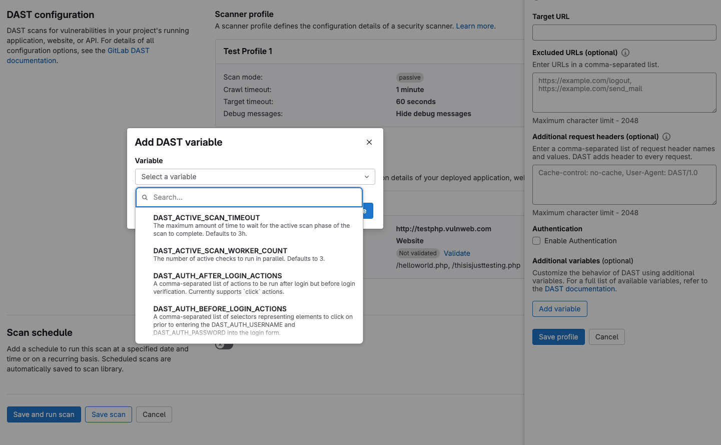 Configure DAST scans through the UI with full control