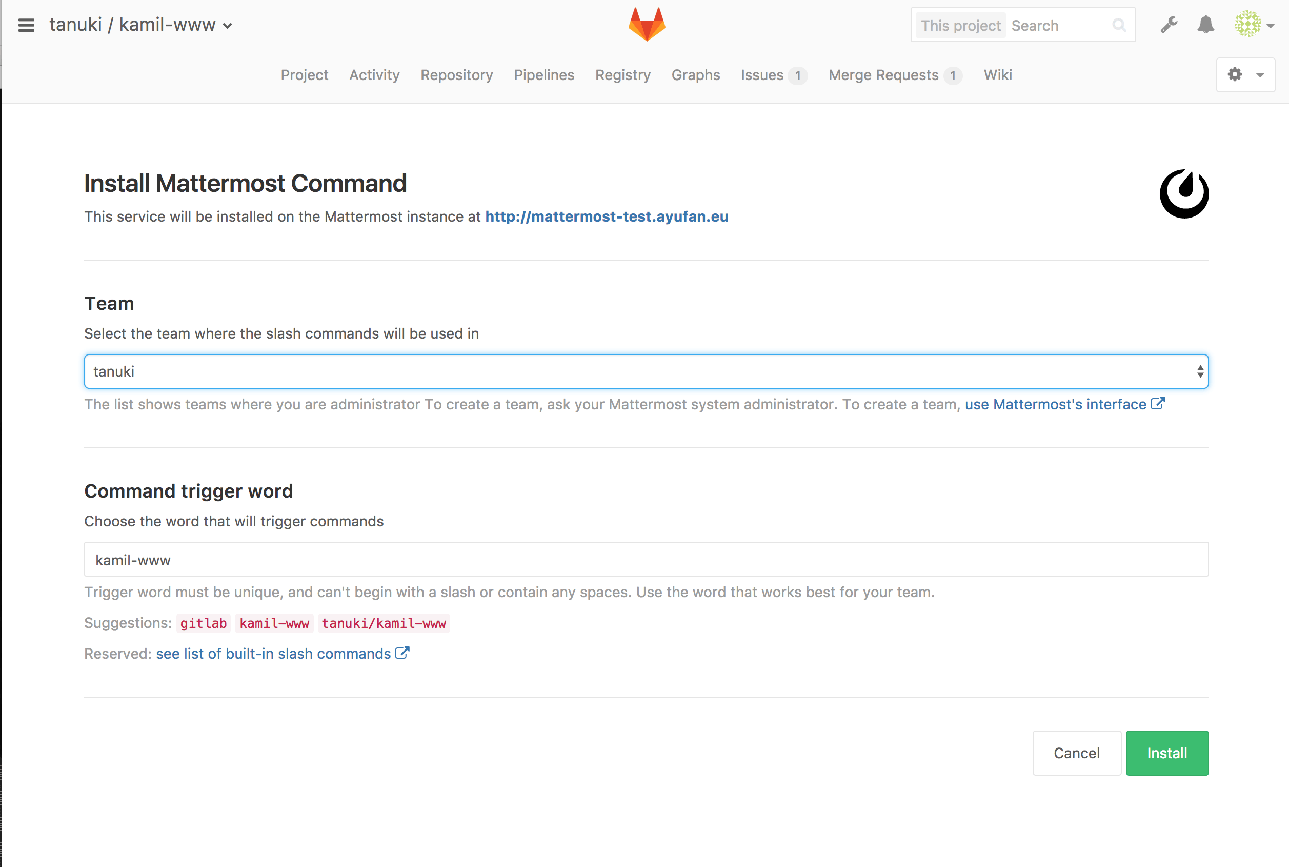 Super easy Mattermost configuration in GitLab 8.15