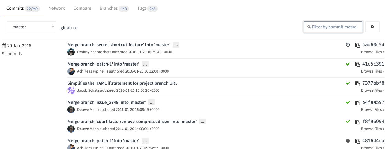 Filter commits in GitLab 8.4