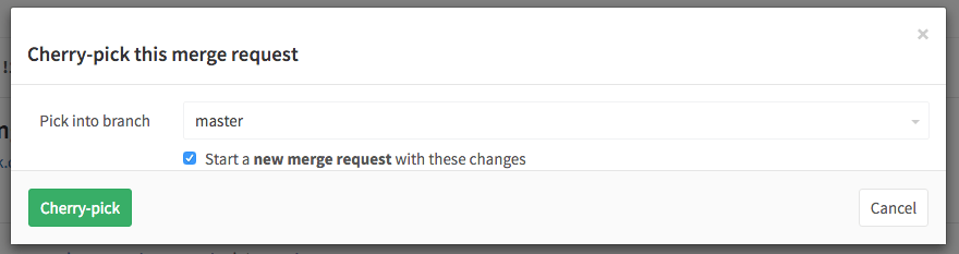 Cherry-pick any commit into any branch in GitLab 8.7 and create a merge request straight away