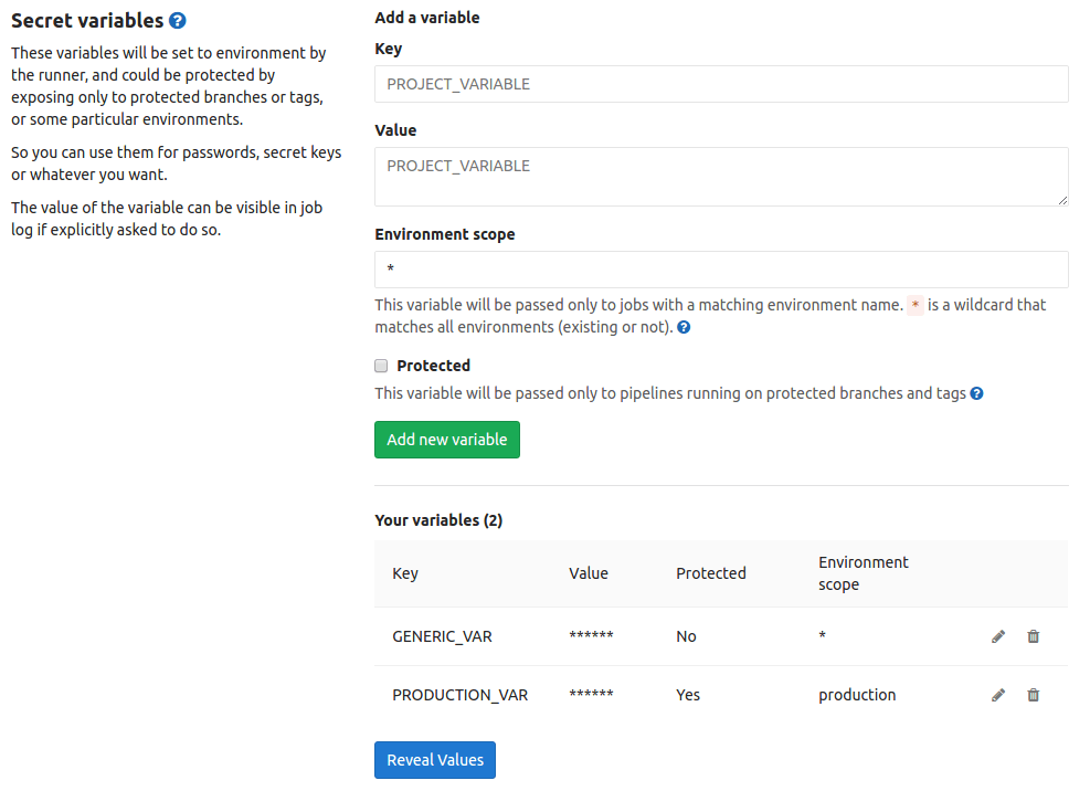 Environment-specific Secret Variables